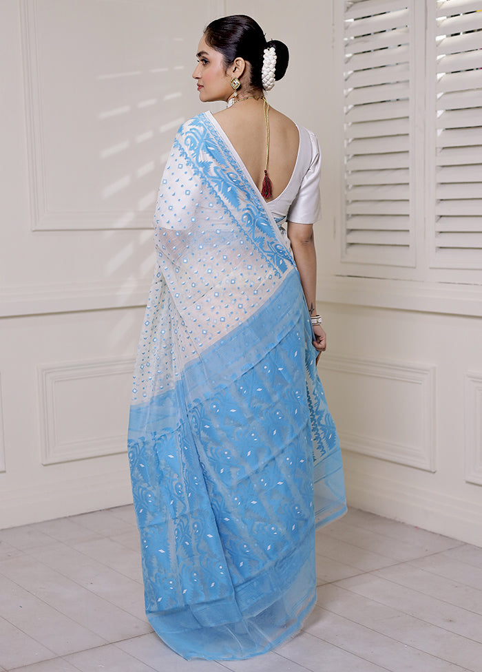 Blue Tant Jamdani Saree Without Blouse Piece