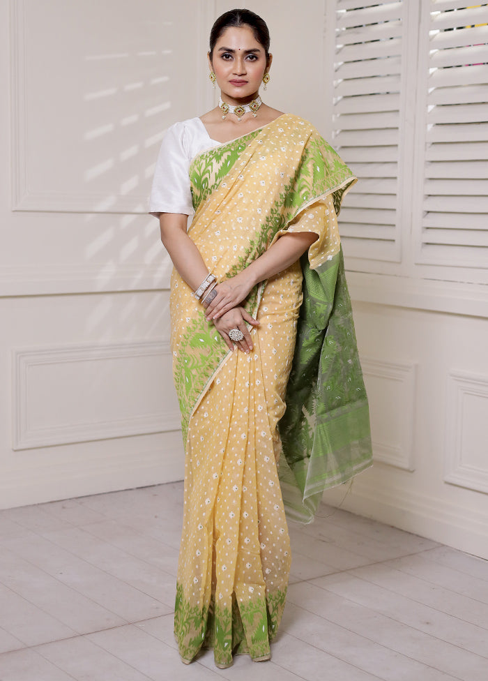 Green Tant Jamdani Saree Without Blouse Piece