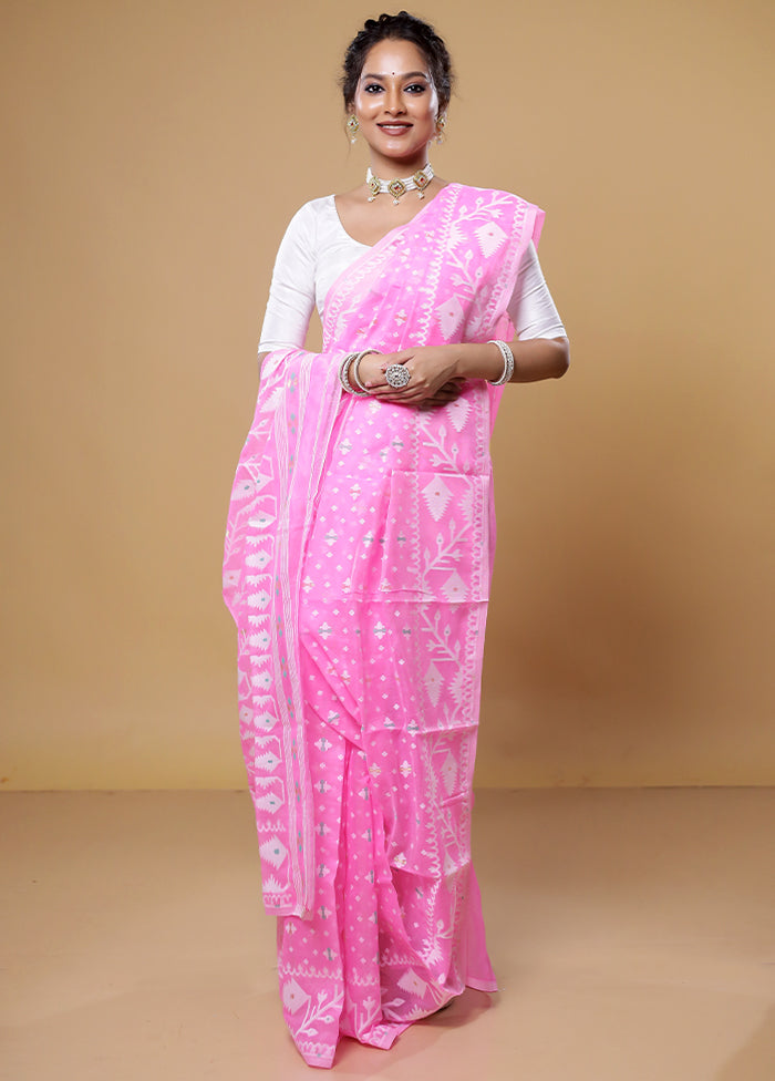 Pink Tant Jamdani Saree Without Blouse Piece