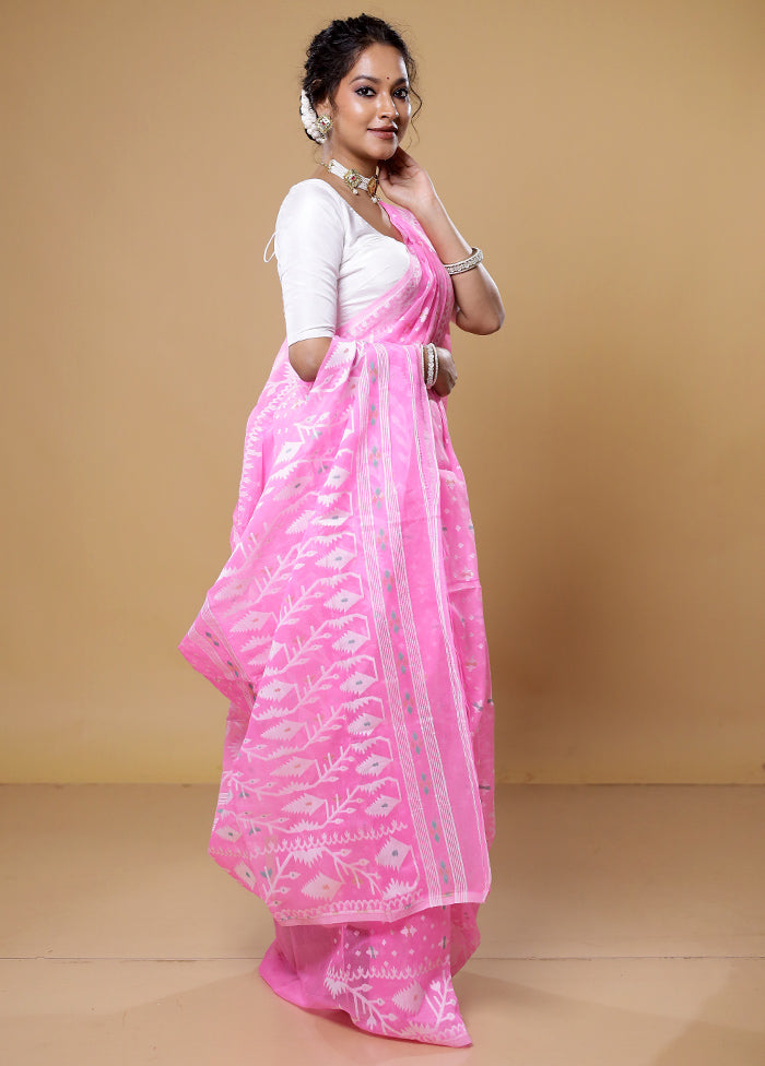 Pink Tant Jamdani Saree Without Blouse Piece