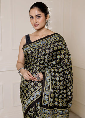 Black Dupion Silk Saree With Blouse Piece