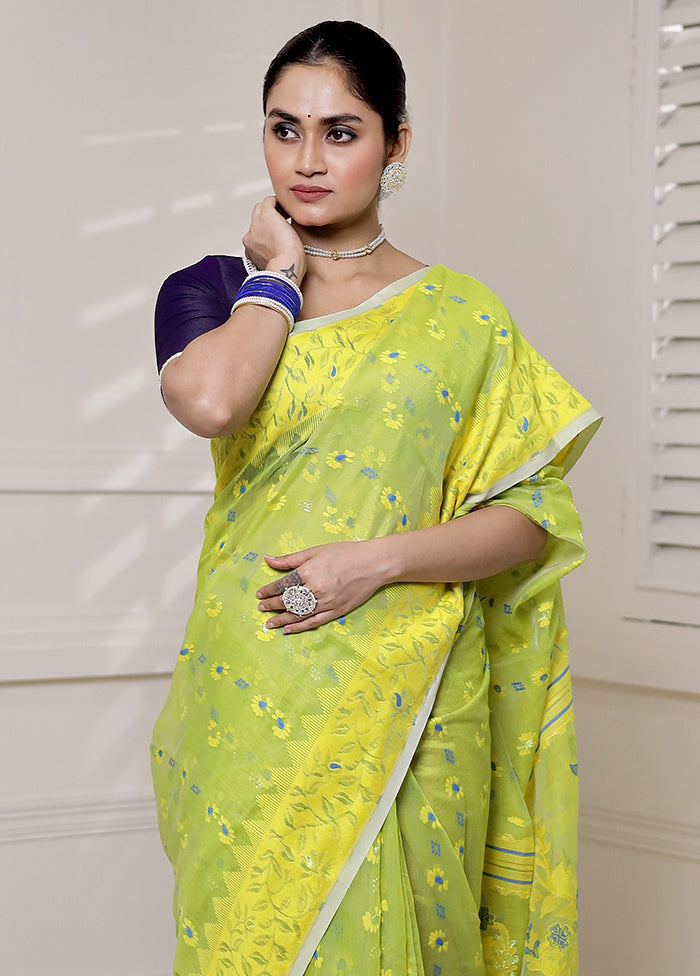 Green Tant Jamdani Saree Without Blouse Piece