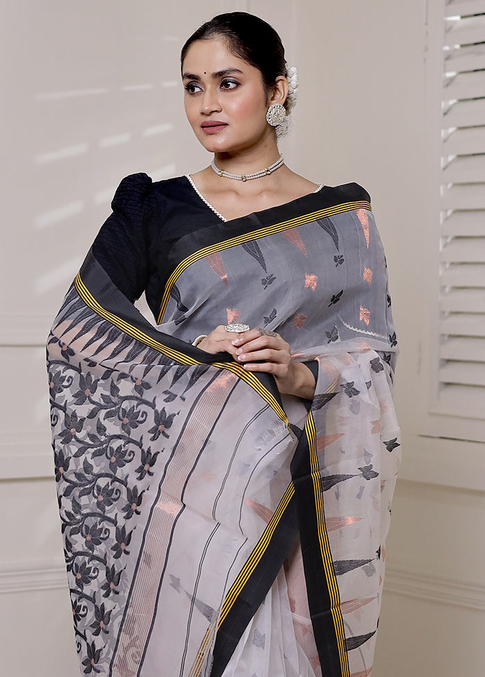 Black Tant Jamdani Saree Without Blouse Piece