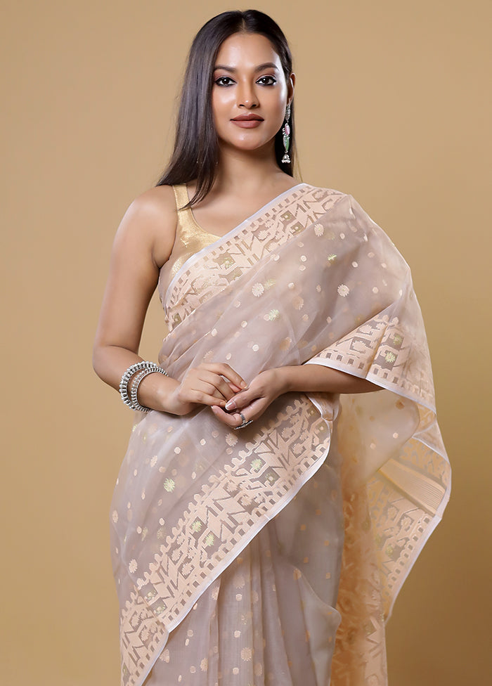 Cream Pure Tant Jamdani Saree Without Blouse Piece