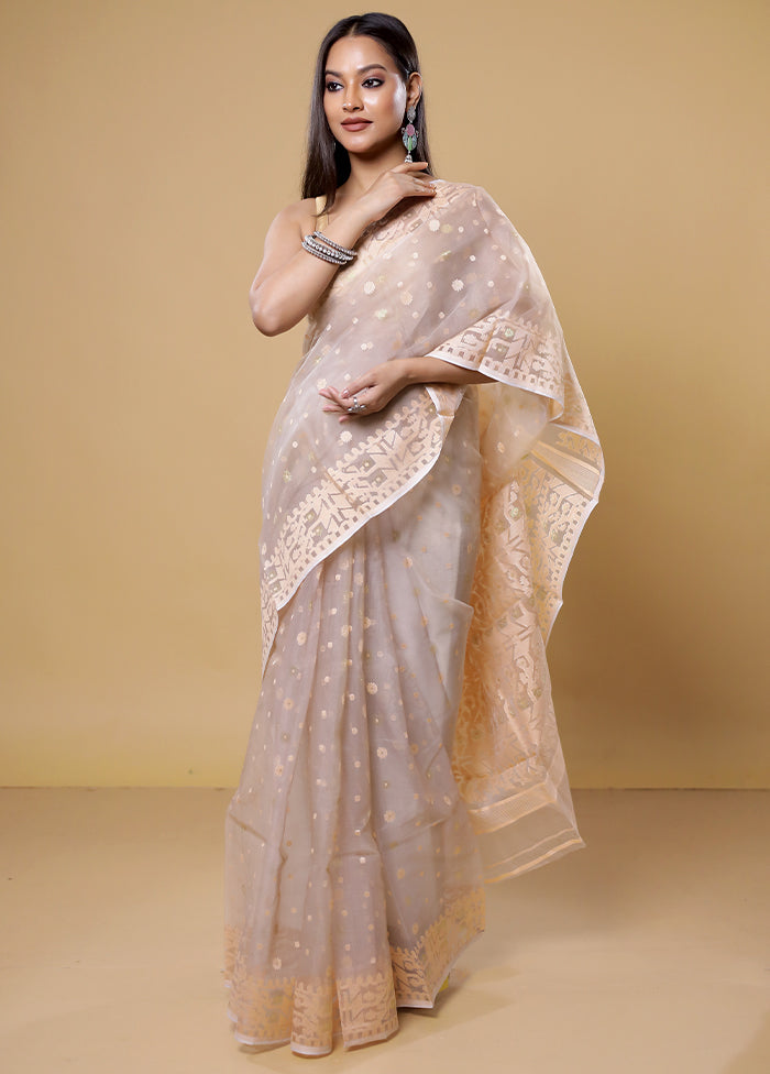 Cream Pure Tant Jamdani Saree Without Blouse Piece