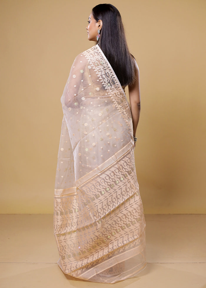 Cream Pure Tant Jamdani Saree Without Blouse Piece