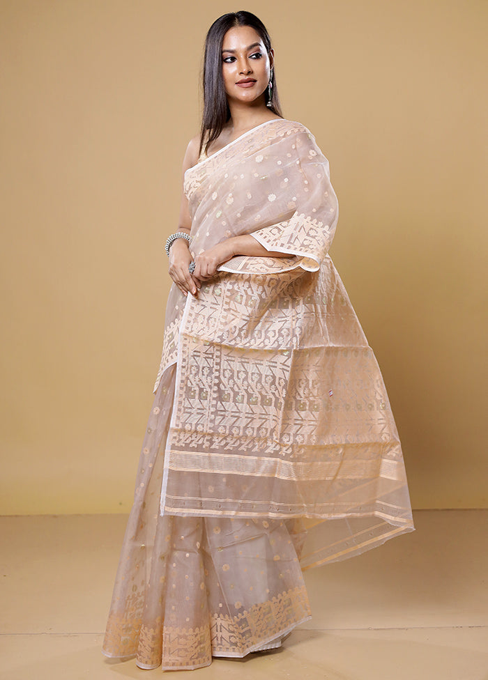 Cream Pure Tant Jamdani Saree Without Blouse Piece