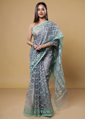 Green Pure Tant Jamdani Saree Without Blouse Piece