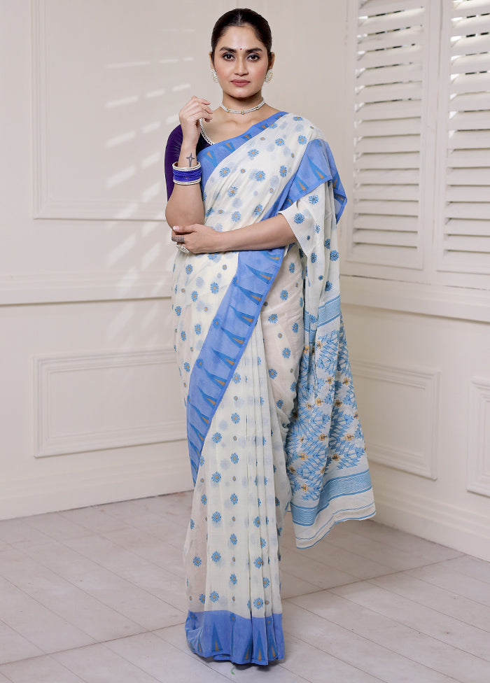 Blue Cotton Saree With Blouse Piece