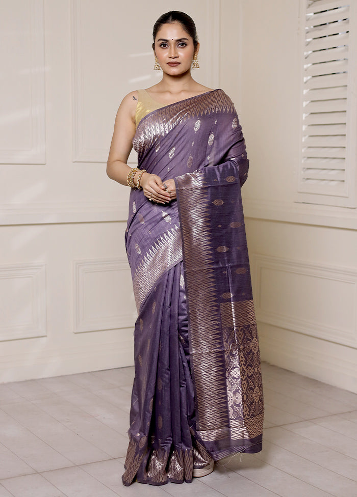 Purple Dupion Silk Saree With Blouse Piece