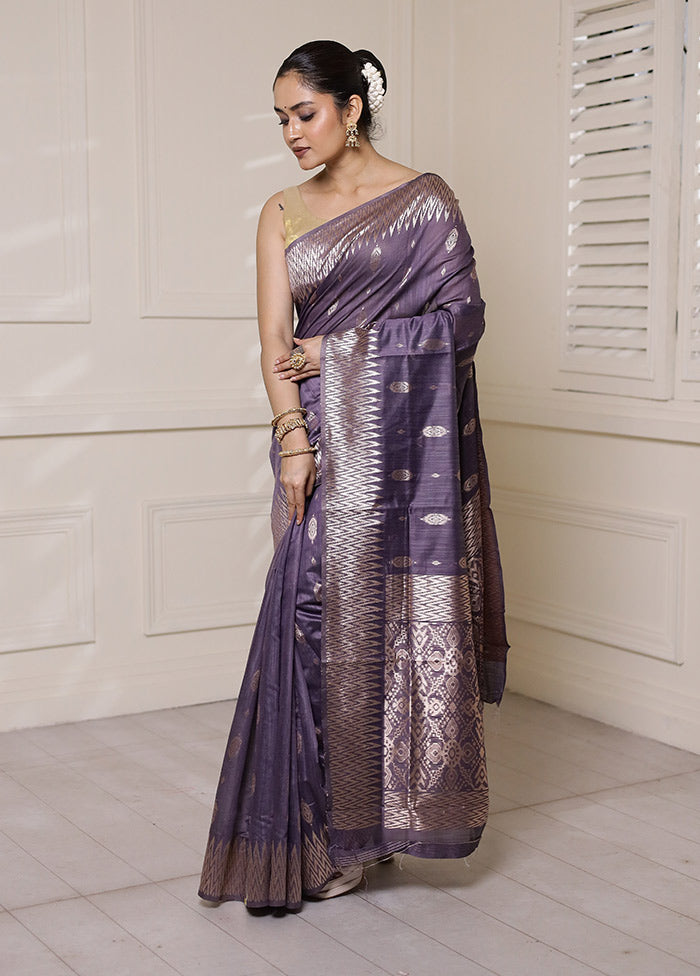 Purple Dupion Silk Saree With Blouse Piece