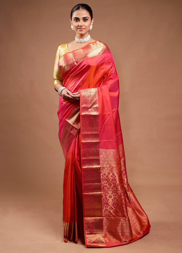 Red Handloom Kanjivaram Pure Silk Saree With Blouse Piece