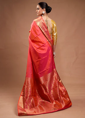 Red Handloom Kanjivaram Pure Silk Saree With Blouse Piece