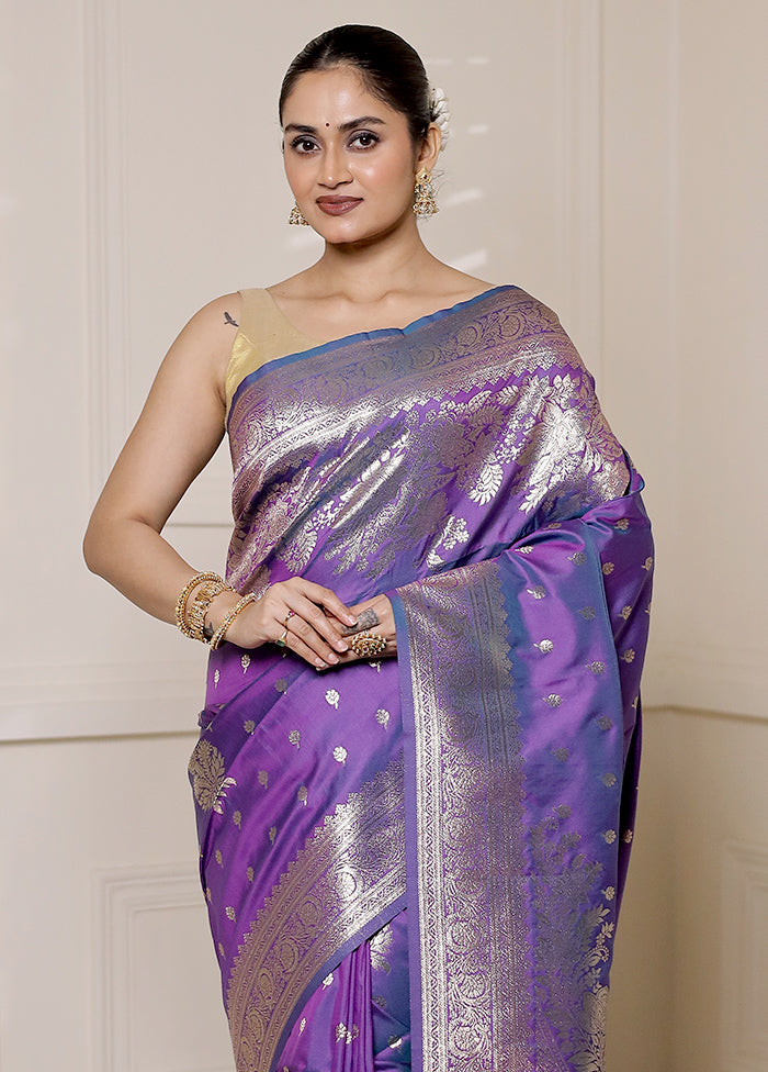 Purple Dupion Silk Saree With Blouse Piece