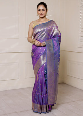 Purple Dupion Silk Saree With Blouse Piece