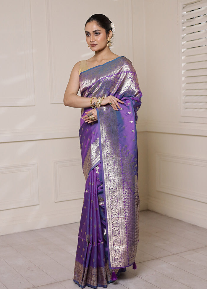 Purple Dupion Silk Saree With Blouse Piece