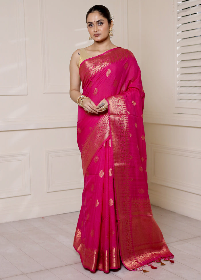 Pink Dupion Silk Saree With Blouse Piece