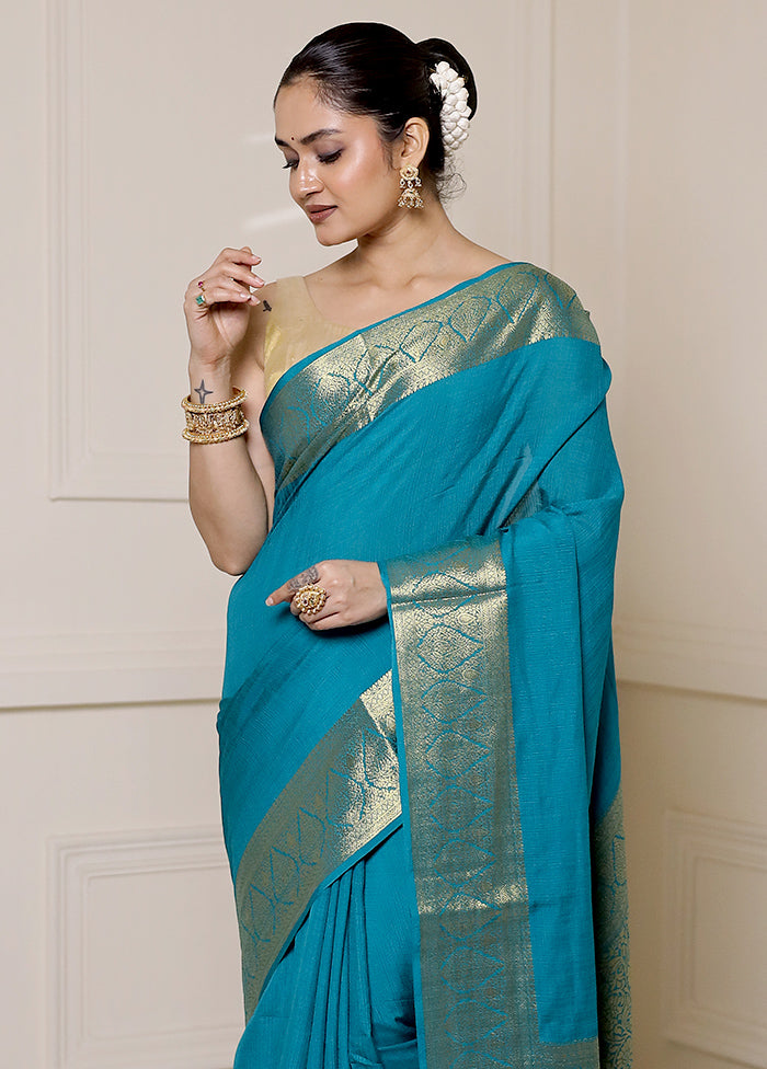 Green Dupion Silk Saree With Blouse Piece