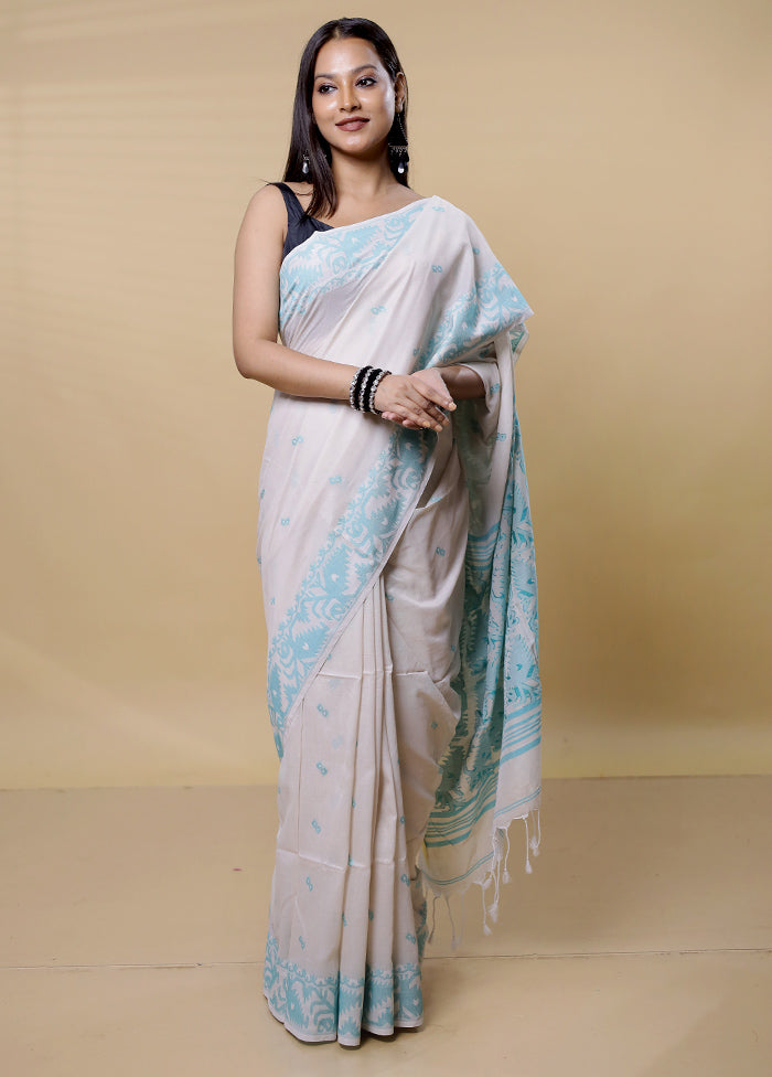 White Khadi Cotton Saree With Blouse Piece