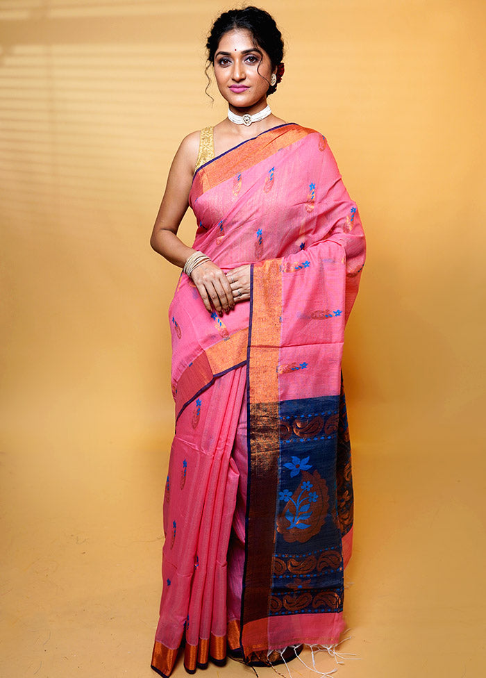 Pink Cotton Saree With Blouse Piece