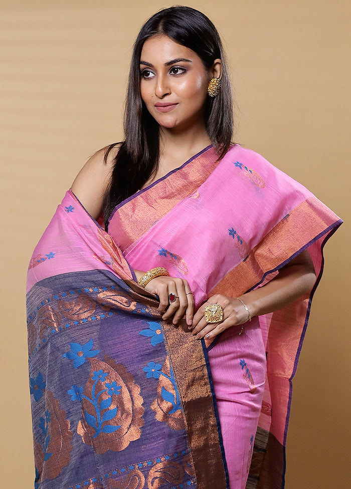 Pink Khadi Cotton Saree With Blouse Piece