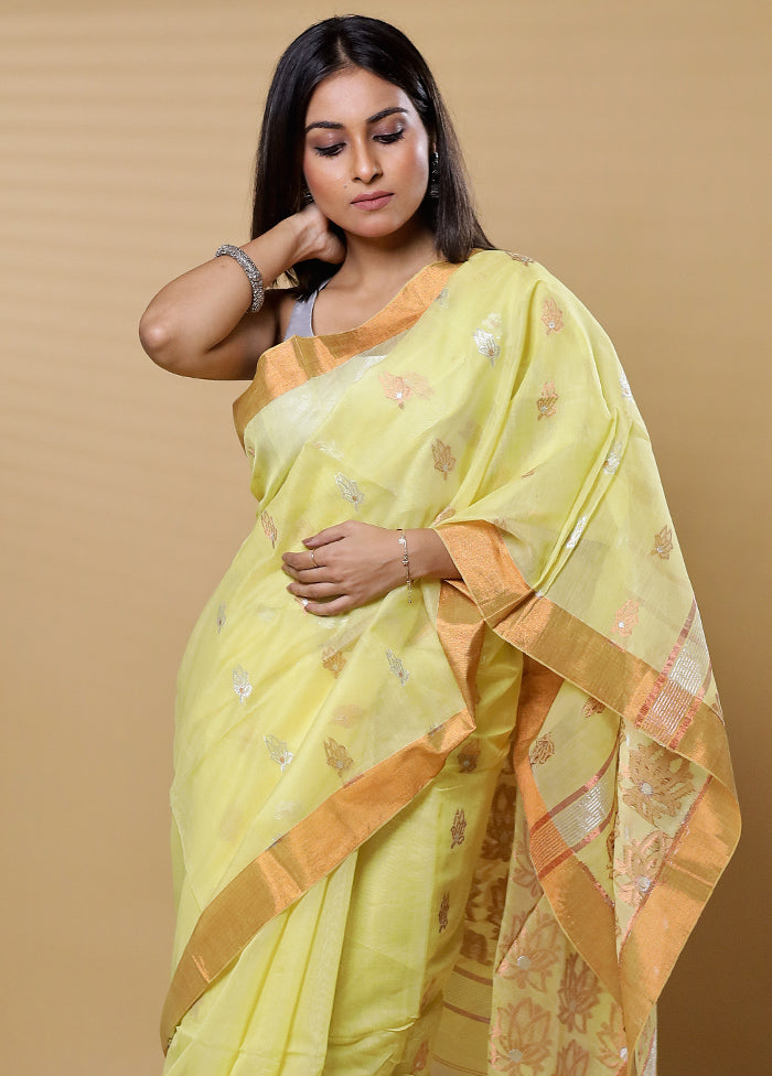 Yellow Khadi Cotton Saree With Blouse Piece