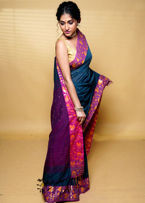 Grey Khadi Cotton Saree With Blouse Piece