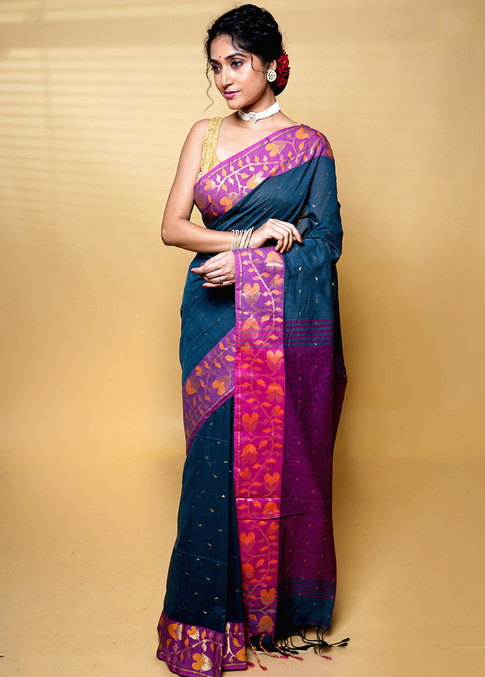 Grey Khadi Cotton Saree With Blouse Piece