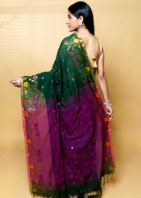 Green Khadi Cotton Saree With Blouse Piece