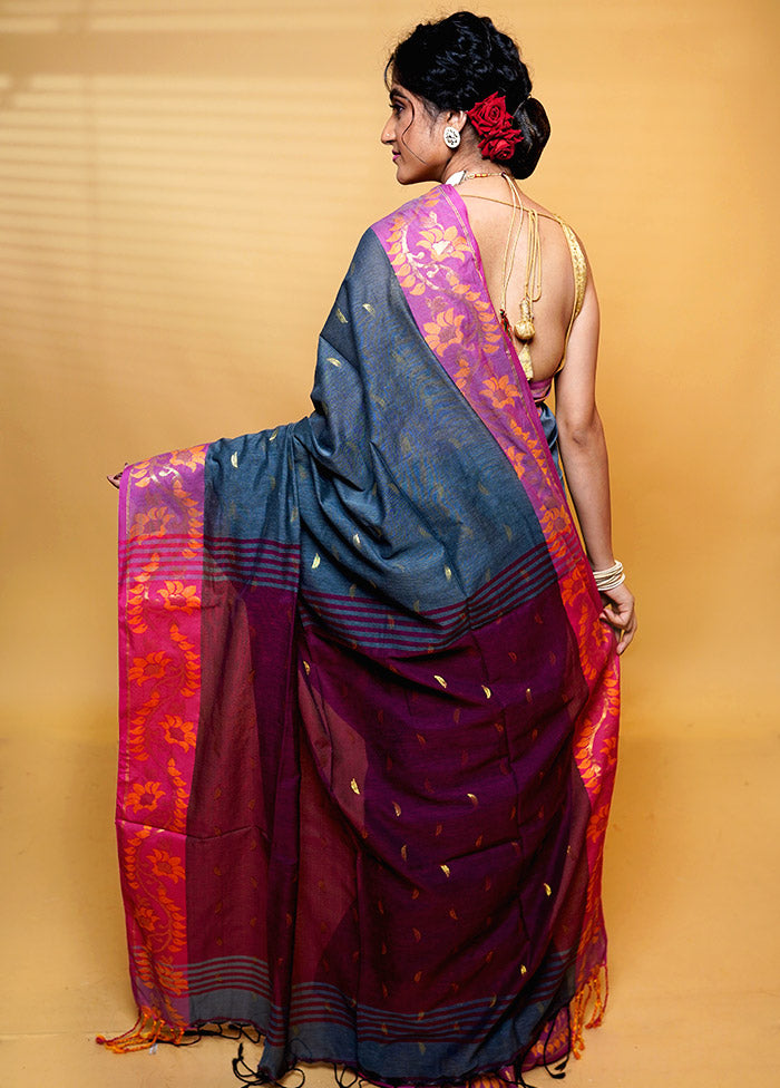 Grey Khadi Cotton Saree With Blouse Piece