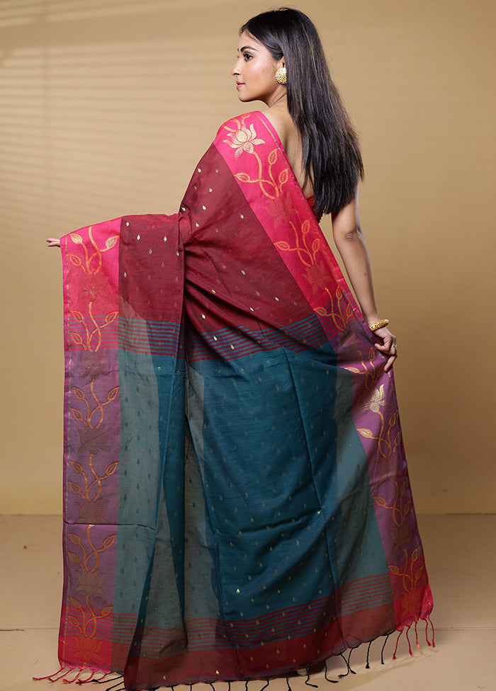 Red Khadi Cotton Saree With Blouse Piece