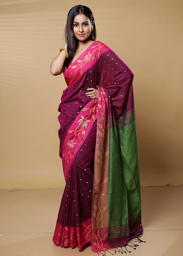 Green Khadi Cotton Saree With Blouse Piece