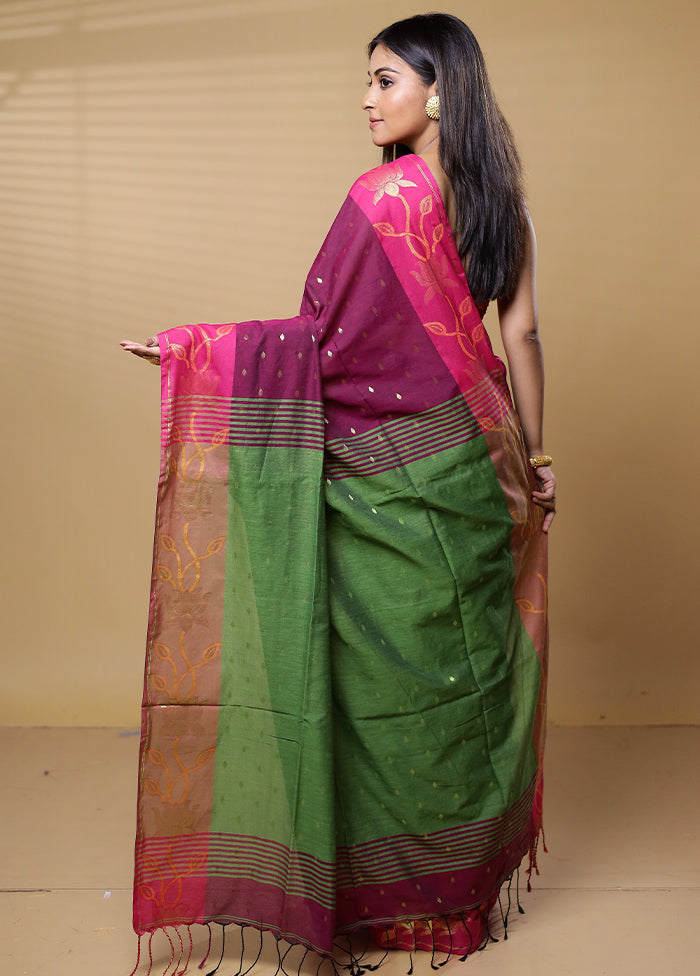 Green Khadi Cotton Saree With Blouse Piece