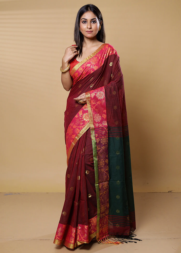 Green Cotton Saree With Blouse Piece