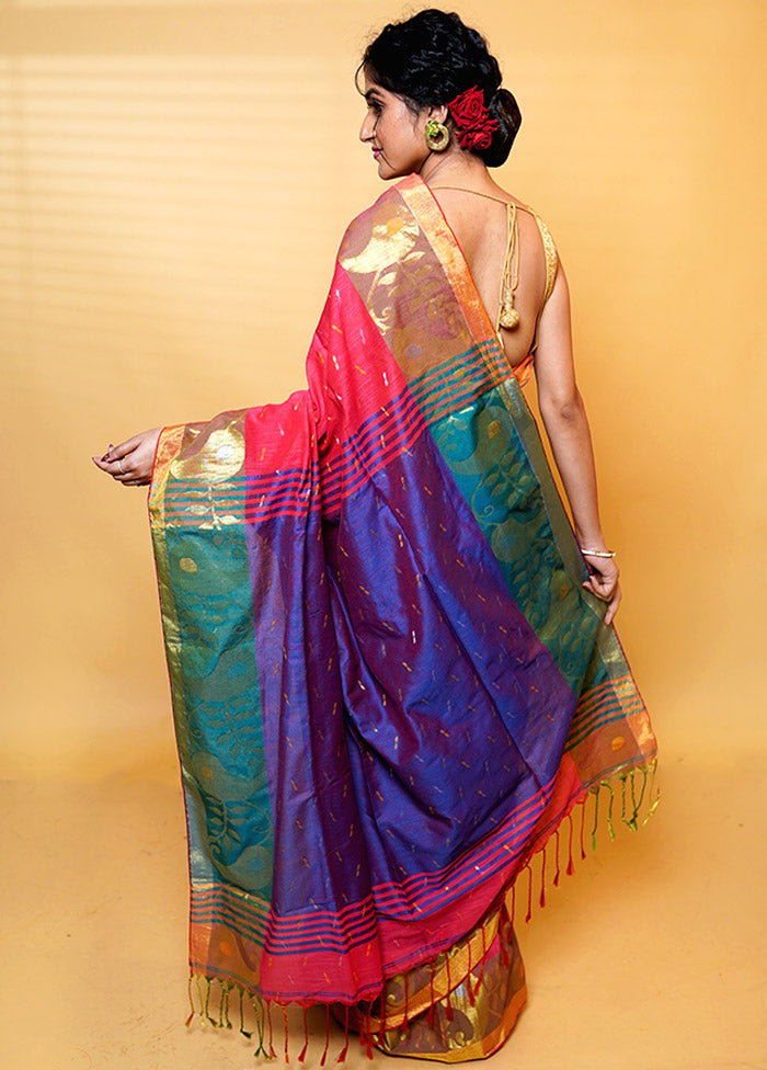 Maroon Khadi Cotton Saree With Blouse Piece