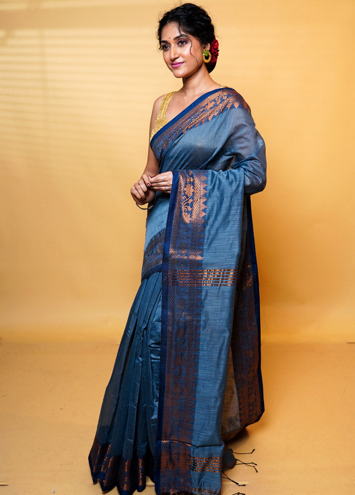 Grey Khadi Cotton Saree With Blouse Piece