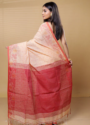 Cream Khadi Cotton Saree With Blouse Piece