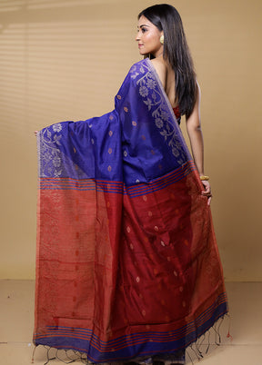 Blue Khadi Cotton Saree With Blouse Piece