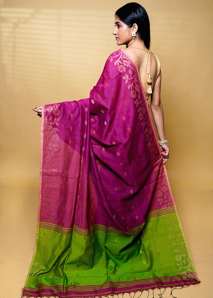 Purple Khadi Cotton Saree With Blouse Piece