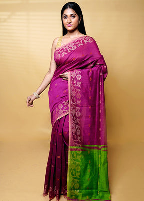 Purple Khadi Cotton Saree With Blouse Piece