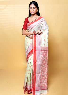 Green Khadi Cotton Saree With Blouse Piece