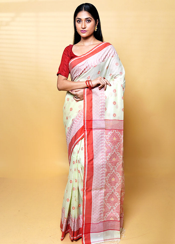 Green Khadi Cotton Saree With Blouse Piece