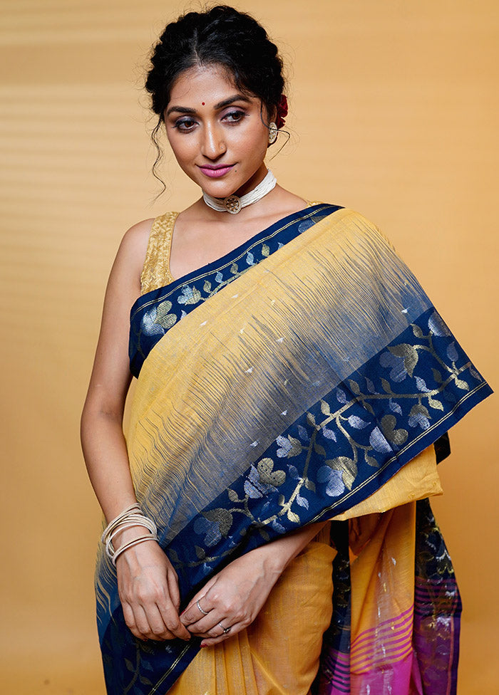 Blue Cotton Saree With Blouse Piece