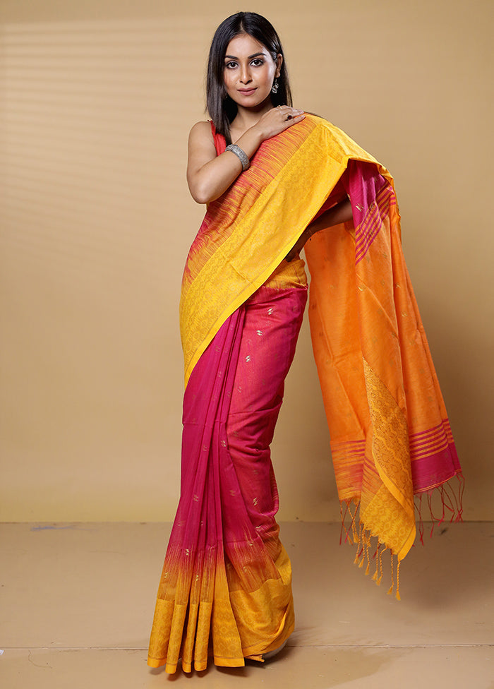 Pink Khadi Cotton Saree With Blouse Piece