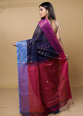 Black Khadi Cotton Saree With Blouse Piece