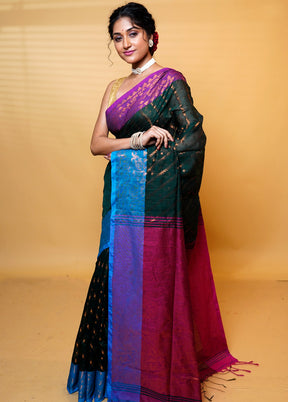 Black Khadi Cotton Saree With Blouse Piece