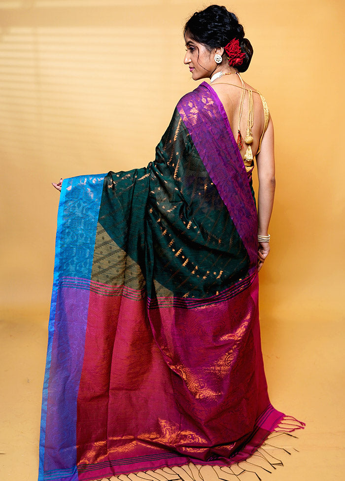 Black Khadi Cotton Saree With Blouse Piece