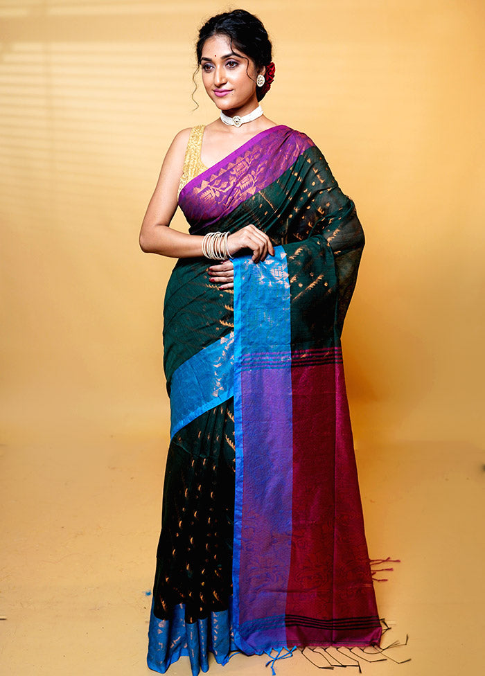 Black Khadi Cotton Saree With Blouse Piece