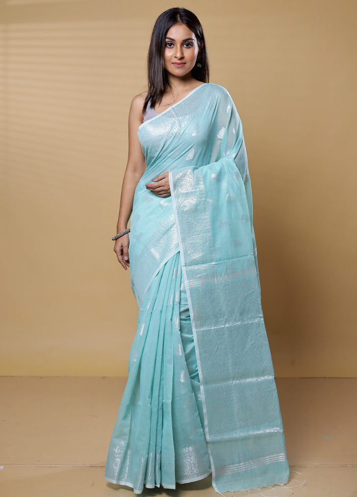 Green Khadi Cotton Saree With Blouse Piece