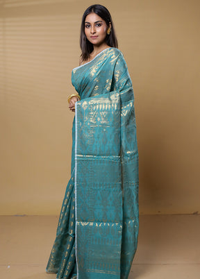 Green Khadi Cotton Saree With Blouse Piece